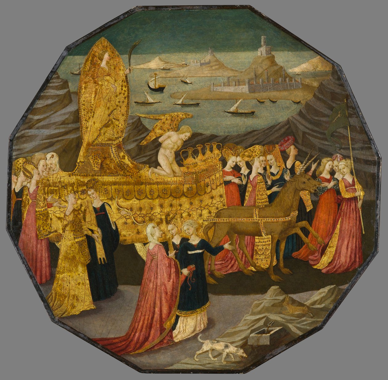 انتصار العفة ، حوالي 1450-1460 (تمبرا وورقة ذهبية على لوح) بواسطة Apollonio di Giovanni di Tommaso