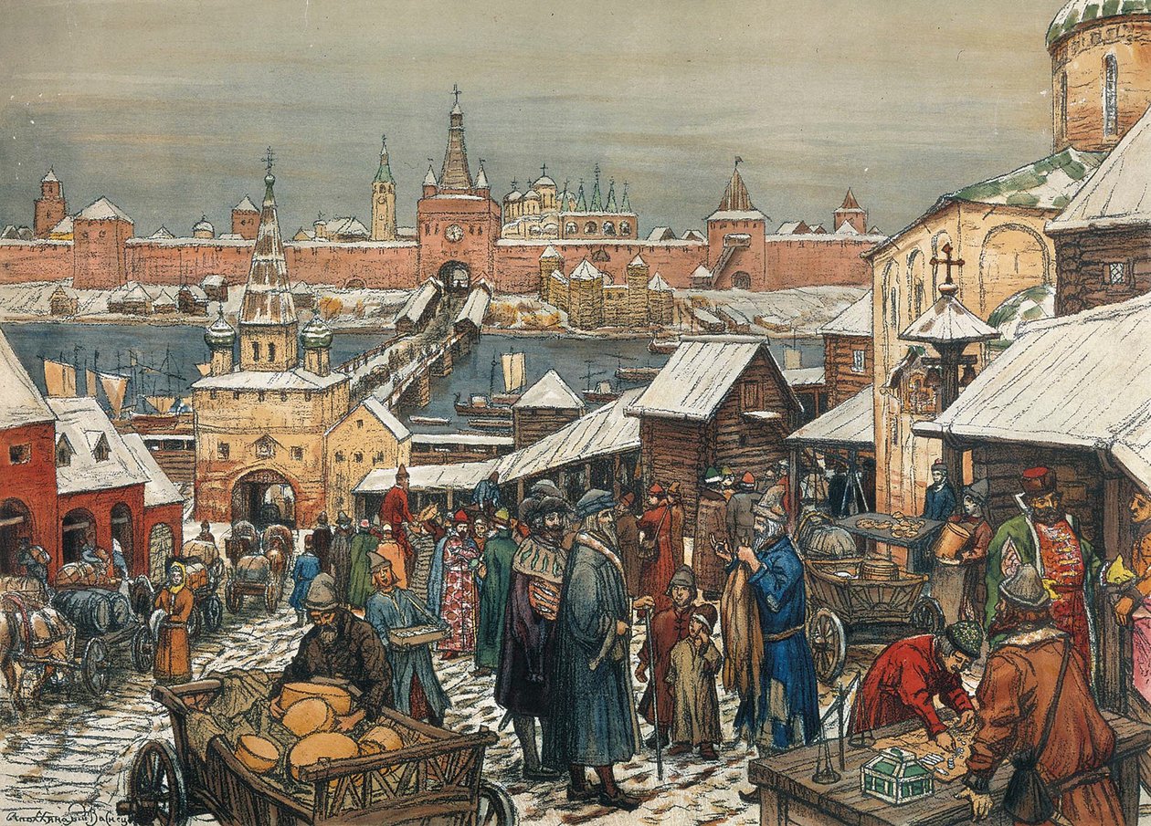 Novgorod Marketplace '، نهاية القرن التاسع عشر - أوائل القرن العشرين. بواسطة أبوليناري ميخائيلوفيتش فاسنيتسوف