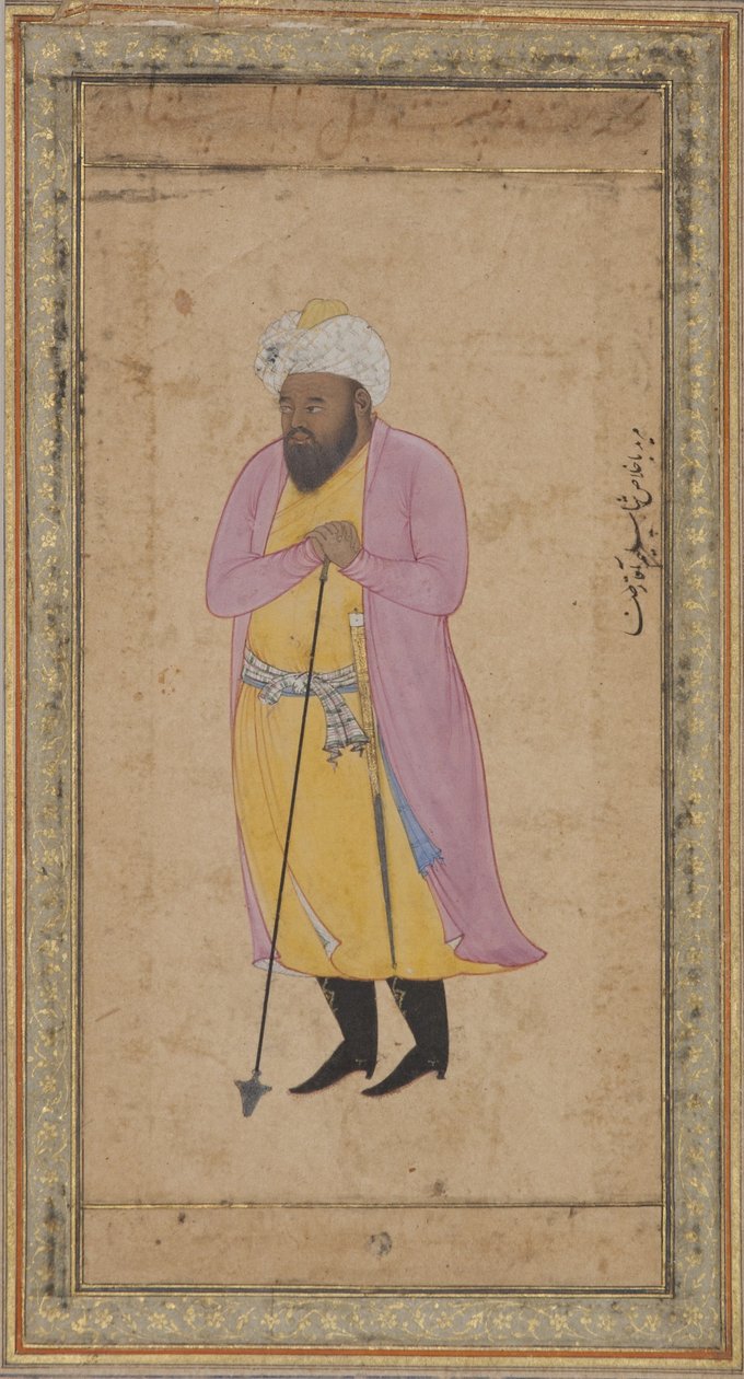 بستاني متكئ على مجرافه ، c.1600 (مرحاض غير شفاف وذهب على ورق) بواسطة آقا رضا