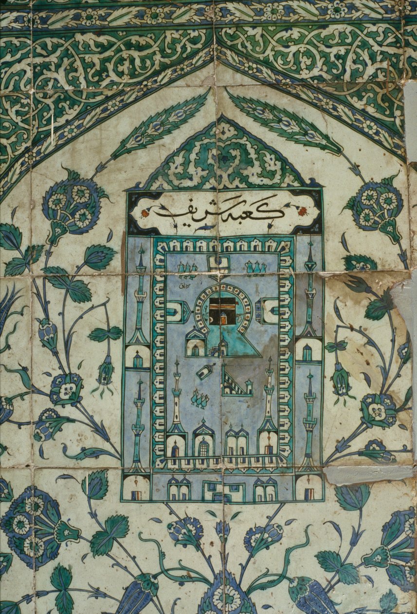 بلاط مع تمثيل لمكة ، القرن السادس عشر - السابع عشر (خزف) بواسطة المدرسة العربية