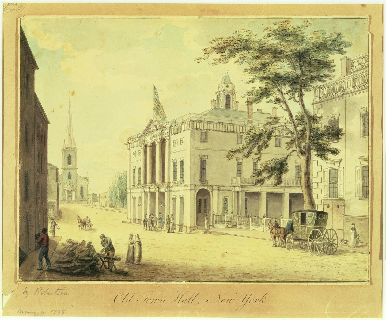 The Old Town Hall (Federal Hall) مدينة نيويورك ، 1798 (جرافيت ، مرحاض ، قلم وحبر على ورق) بواسطة أرشيبالد روبرتسون