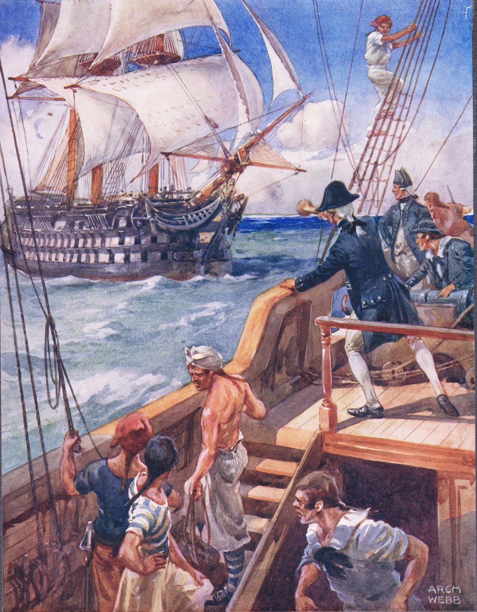 لقد رحب كابتننا بالفرنسي "هو!" ، رسم توضيحي من "القصص من المعارك الشهيرة" ، ص 1900 بواسطة أرشيبالد ويب