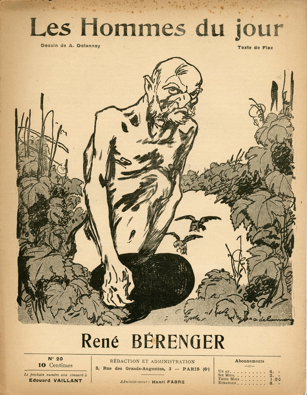 غلاف "" رجال اليوم "" ، ساخرة في B & W ، كاليفورنيا. 1909: الرقابة - بيرنجر رينيه (1830-1915) - رسم أريستيد ديلانوي (1874-1911) بواسطة أريستيد ديلانوي