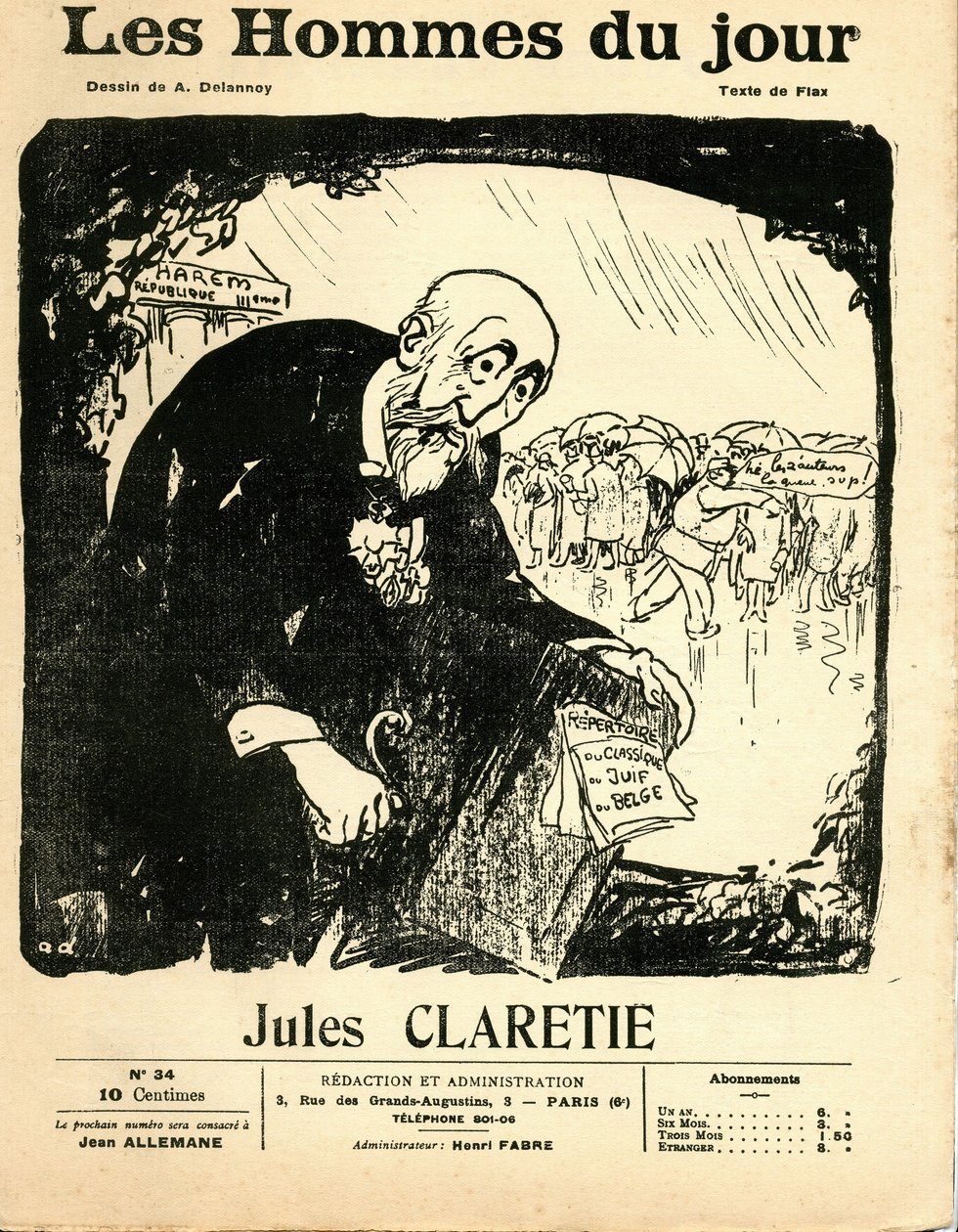 غلاف "" رجال اليوم "، حوالي 1906 - رسم أريستيد ديلاني (1874-1911): كلاريتي جول (1840-1913) بواسطة أريستيد ديلانوي