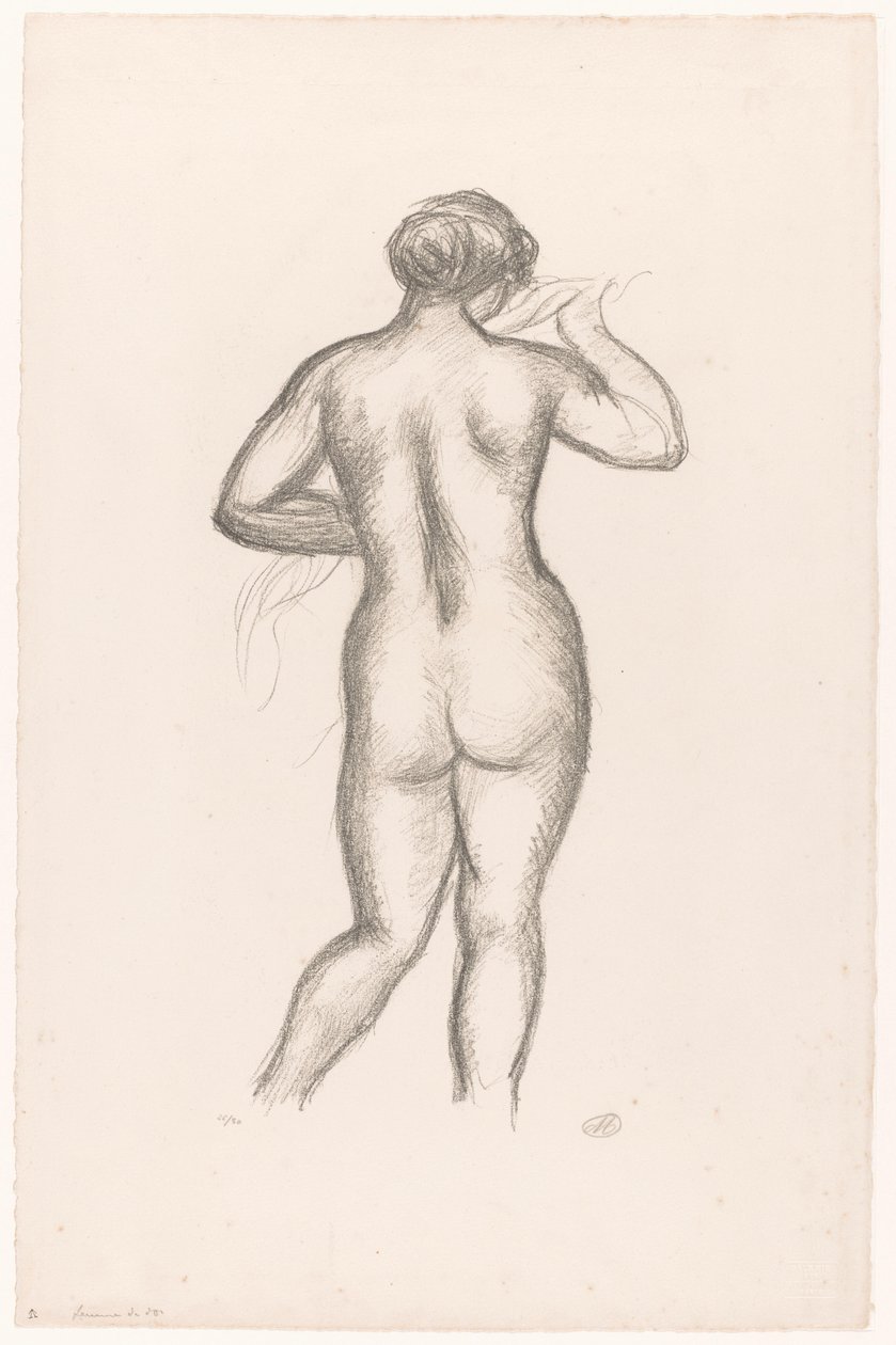 أنثى عارية ينظر من الخلف Femme nue de dos (العنوان الأصلي) بواسطة أريستيد مايول (توقيع الفنان)