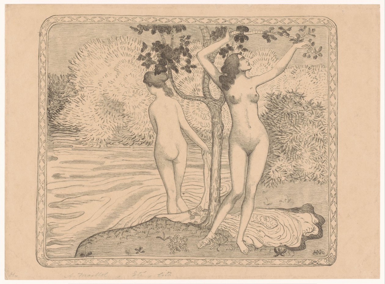 امرأتان تستحمان تحت شجرة على حافة المياه Deux Baigneuses nues sous un arbre au bord de l