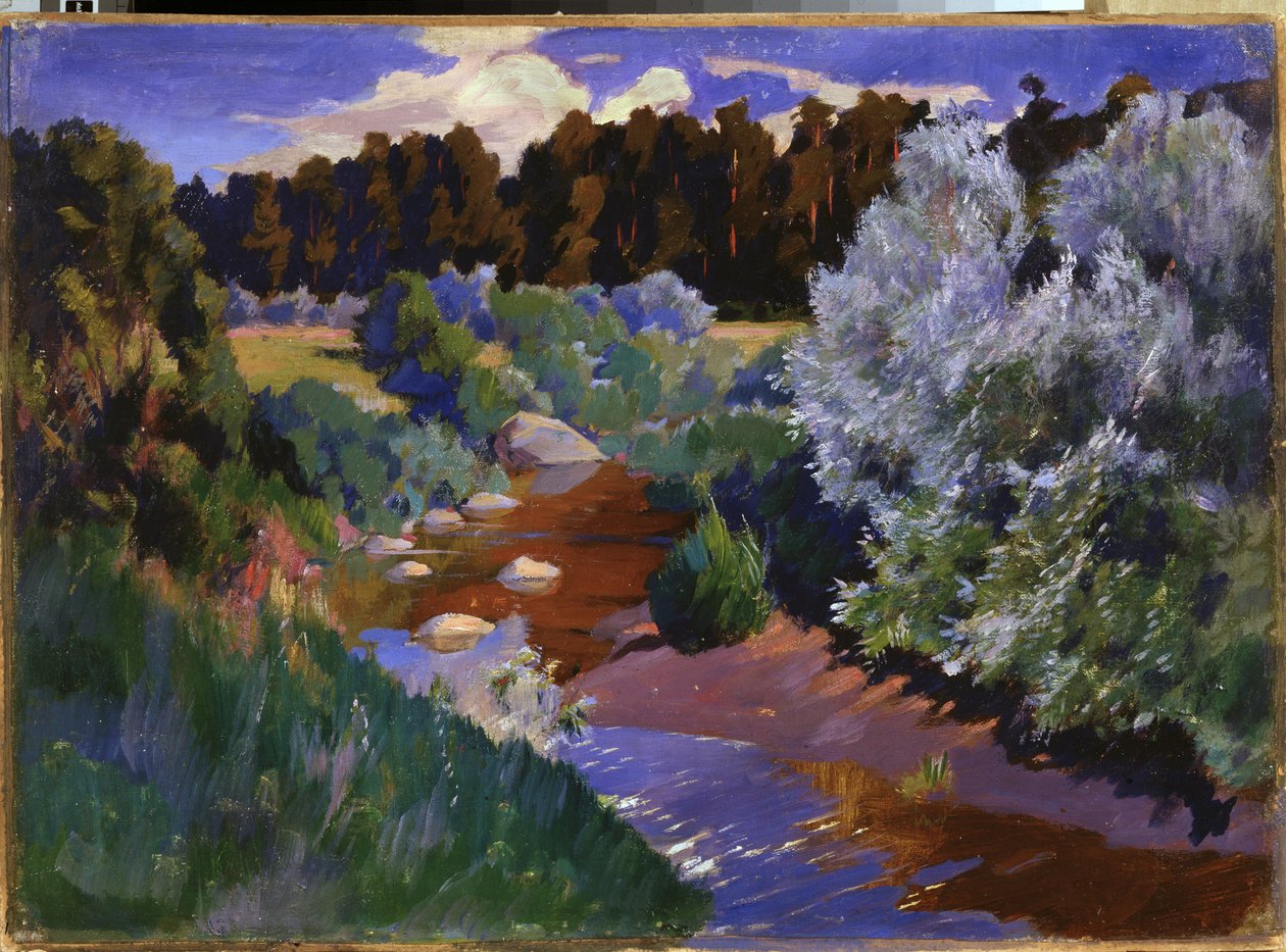 منظر طبيعي مع نهر. لوحة أركادي (أركادي) ألكساندروفيتش ريلوف (1870-1939) ، زيت على قماش. الفن الروسي ، أواخر القرن التاسع عشر وأوائل القرن العشرين. متحف الدولة الروسية ، سانت بطرسبرغ. بواسطة أركاديج ألكسندروفيتش ريلوف