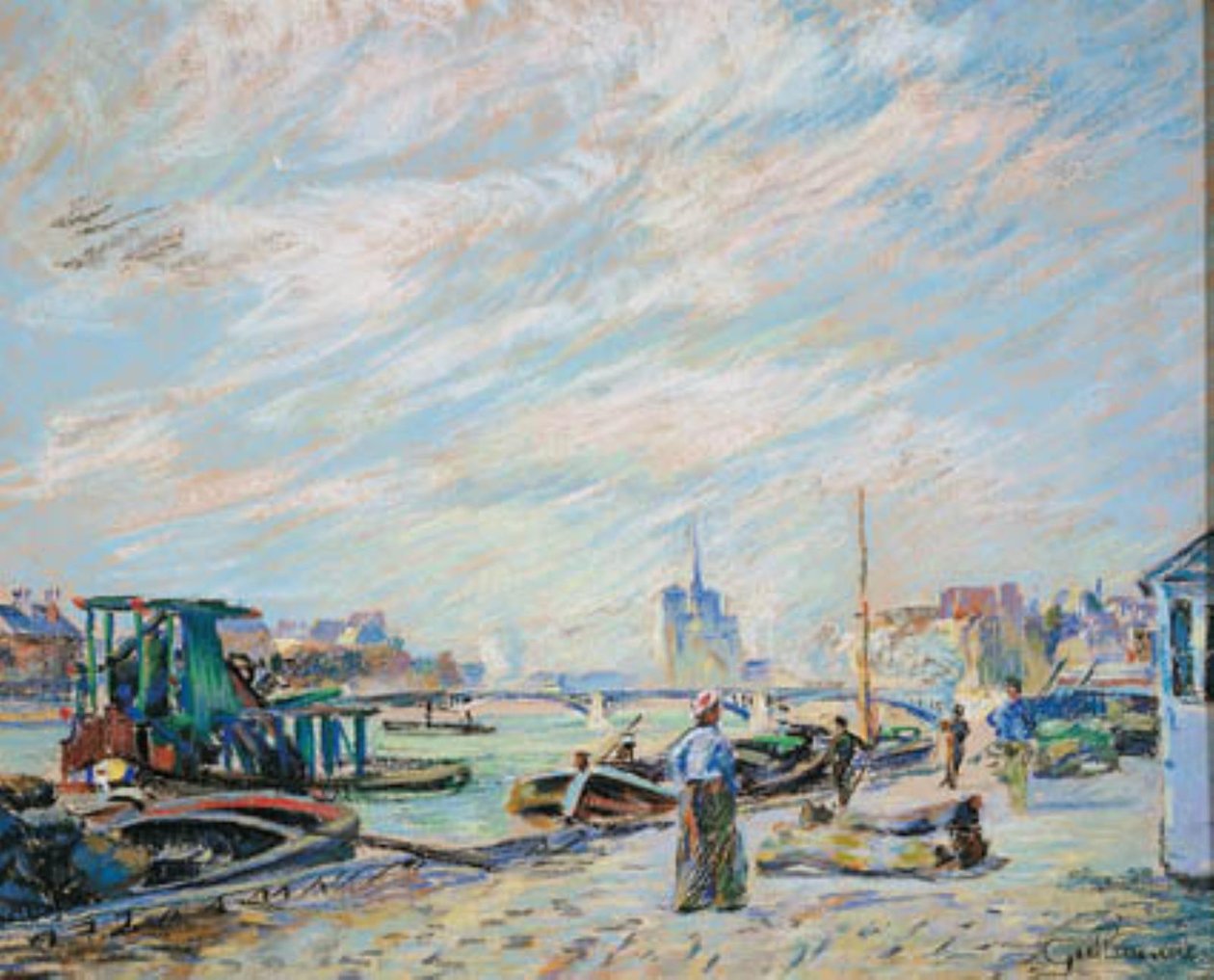 منظر لـ Quai Sully ، يسمى الآن Quai Henri IV ، مع ظهور Notre Dame في الخلفية بواسطة أرماند جيلومين