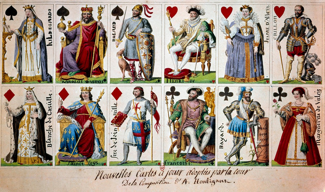 French historical figures from Charlemagne to Henri IV. From left to right and from top to bottom: Hildegarde of Vintzgau (757-783), wife of Charlemagne; Charlemagne (Charles I known as Charles the Great 742-814); Knight Roland (or Hroudland), Marquis of t بواسطة أرماند جوستاف هوبيجانت
