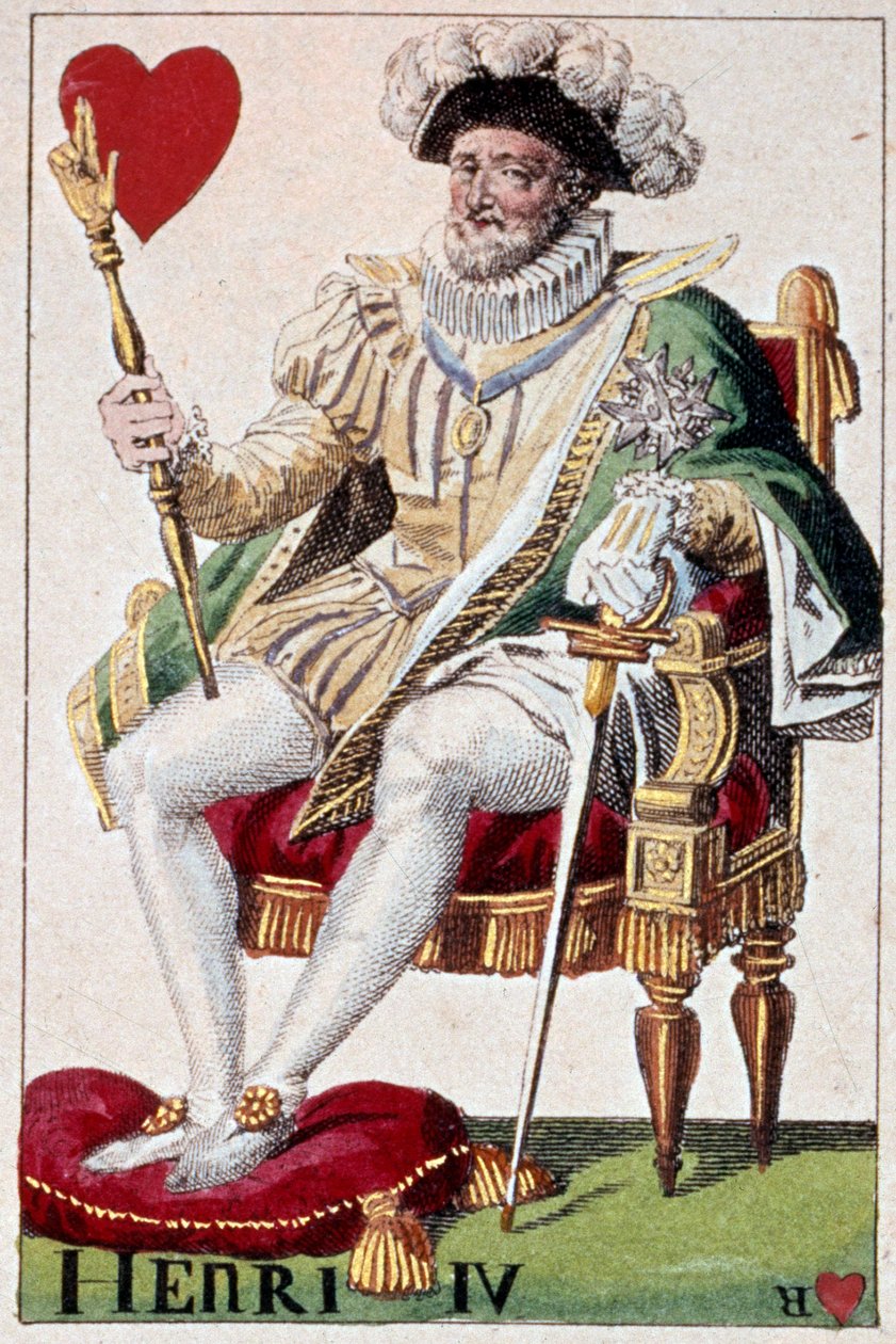 تمثيل الملك هنري الرابع (1553-1610). تفاصيل بطاقة لعب صنعها غوستاف هوبيغانت (1789-1862) في القرن التاسع عشر في باريس بي إن. بواسطة أرماند جوستاف هوبيجانت