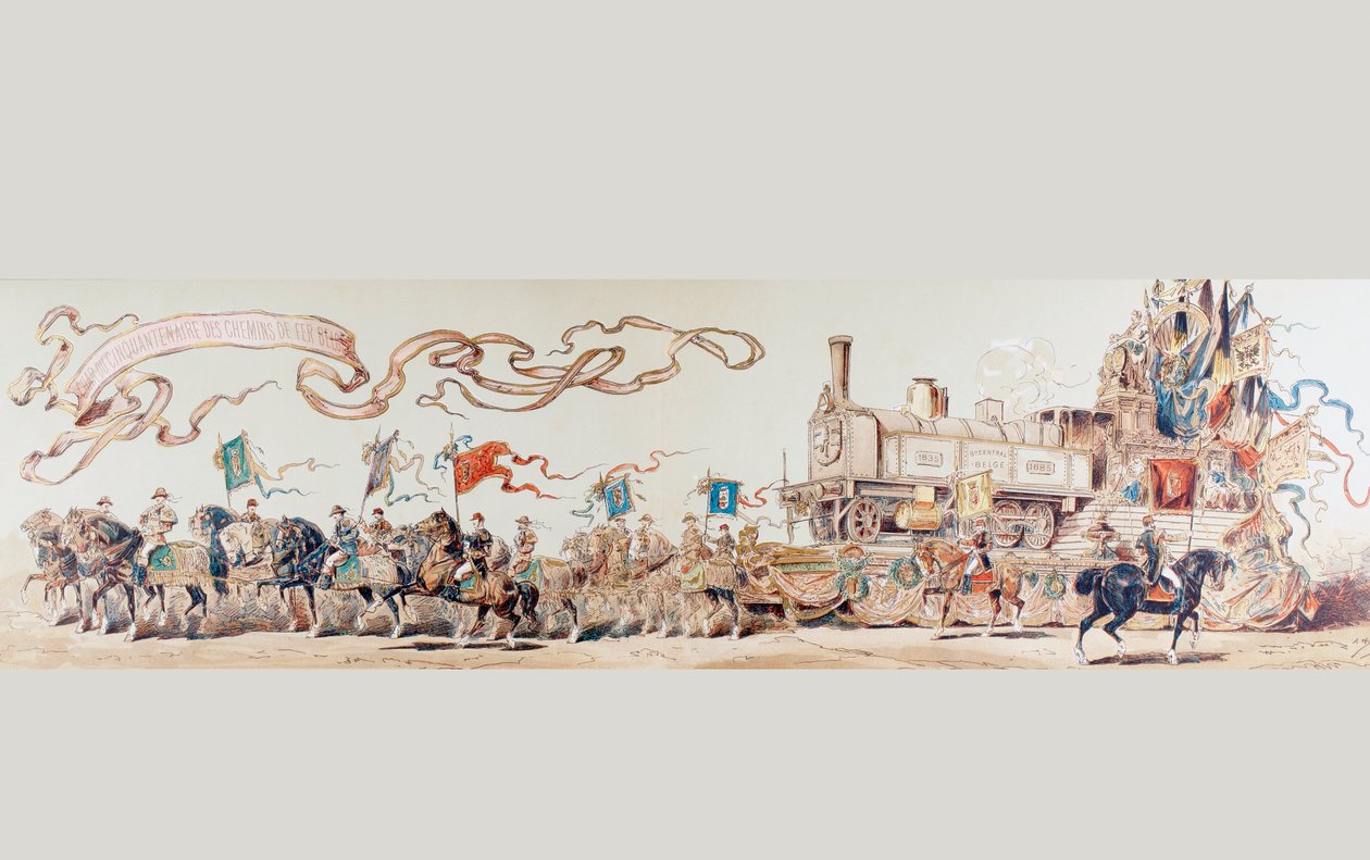 صورة تحتفل بمرور 50 عامًا على إنشاء نظام السكك الحديدية البلجيكي في الفترة من 1835 إلى 1885 ، 1886 بواسطة أرماند جان هاينز