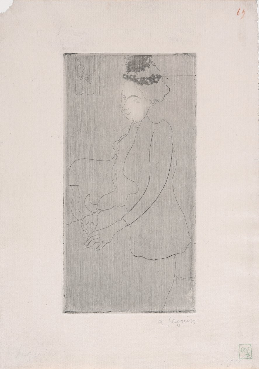 Femme assise avec فاتحة أعمدة (امرأة جالسة مع قبعة من الريش) c.1893 (النقش) بواسطة أرماند سيجين