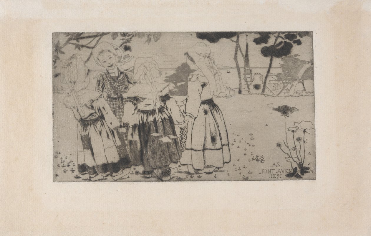 La Ronde de Pont-Aven (الرقص في بونت أفين) 1891 (الحفر والخط المائي والنقطة الجافة) بواسطة أرماند سيجين