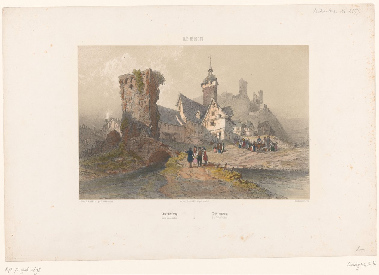 منظر لسوننبرغ بالقرب من فيسبادن Sonnenberg près Wiesbaden (العنوان على الكائن) مناظر على طول نهر الراين (عنوان المسلسل) Le Rhin (عنوان السلسلة على الكائن) بواسطة أرماند ثيوفيل كاساني