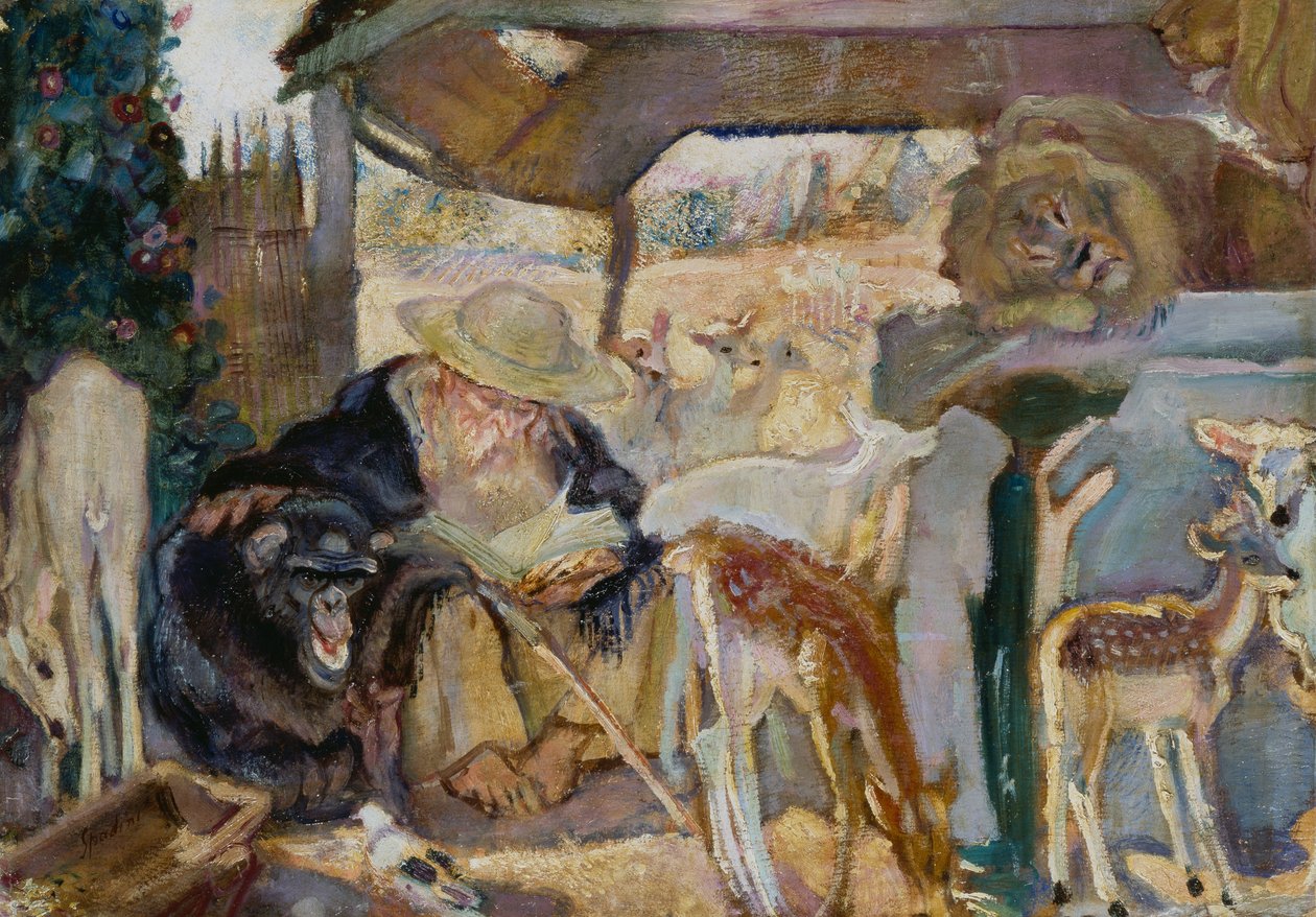 St Anthony among animals, by Armando Spadini (1883-1925), oil on board, 66x96 cm بواسطة أرماندو سباديني