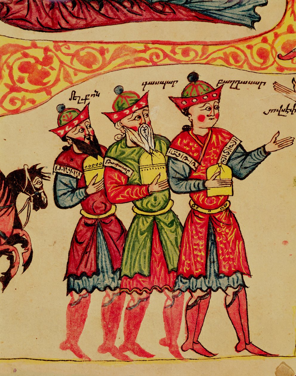 Ms 404 f.1v المجوس الثلاثة ، التفاصيل من الميلاد ، القرن 12 إلى 13 بواسطة المدرسة الأرمنية