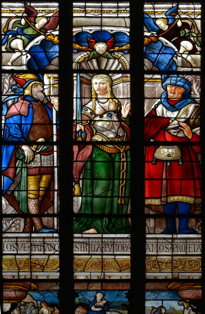 Josue ، و Sibyl Europe و Amos - زجاج ملون في كنيسة سانت كاترين ، Arnaud de Moles (1470-1520) ، اكتمل في عام 1513 - Cathedrale Sainte Marie d'Auch (Gers) (القرنين الخامس عشر والسابع عشر) بواسطة Arnaud de Moles