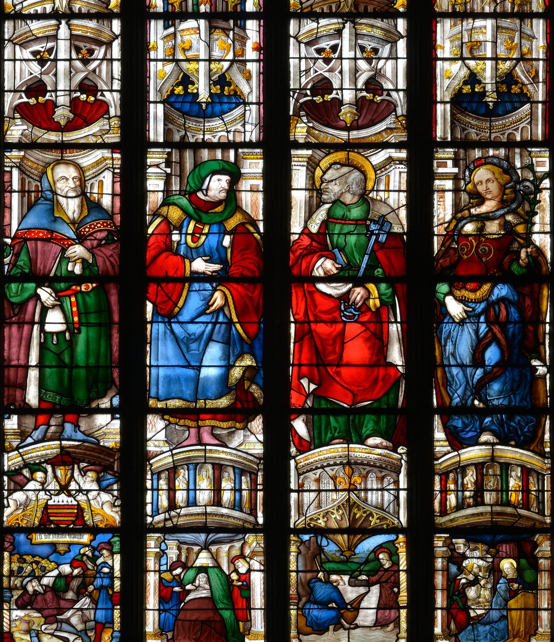 Noe، Ezechiel، Saint Peter، the Sibyl of the Erythree - زجاج ملون في كنيسة قلب مريم المقدس ، بواسطة Arnaud de Moles (1470-1520) اكتمل في 1513 - Cathedrale Sainte Marie d
