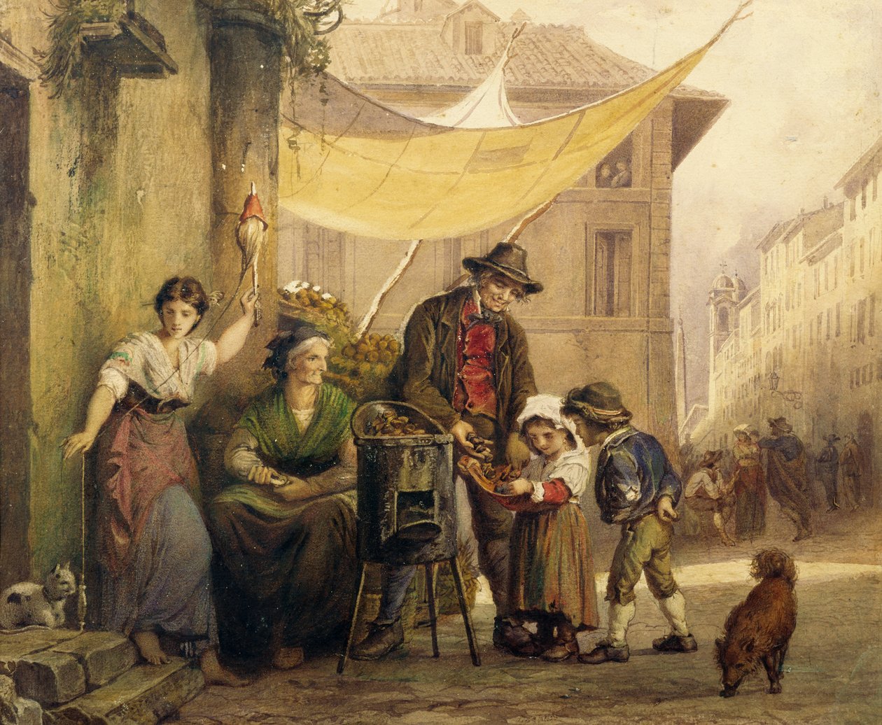 Roast chestnut stand on Via Sistina in Rome بواسطة أرنولد كورودي