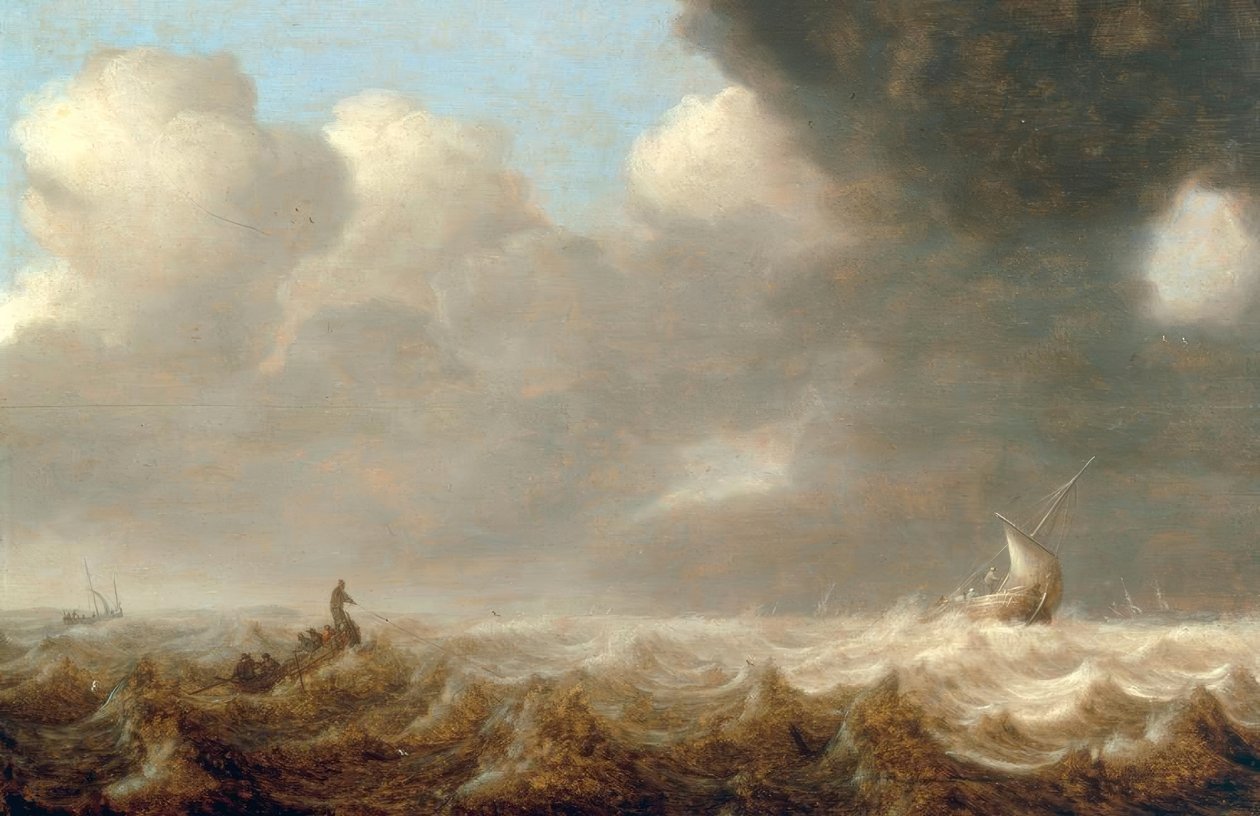 قوارب الصيد على بحر هائج بواسطة Arnoldus van Anthonissen