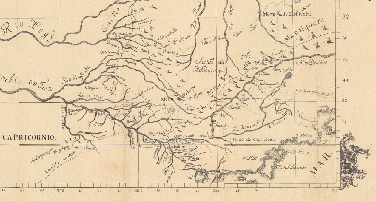 كابتن ساو باولو في عام 1766 ، في المخطط الجغرافي لحدود ولاية ميناس جيرايس مع ولاية ساو باولو بواسطة أرويرا
