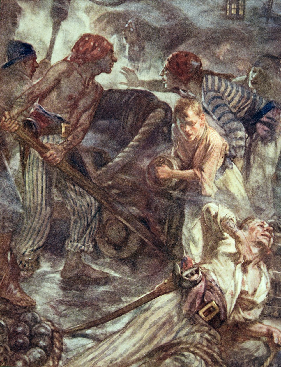 فيلم The Fighting Temeraire ، رسم توضيحي من "طبل دريك وأغاني البحر الأخرى" لهنري نيوبولت (1862-1938) بواسطة آرثر ديفيد ماكورميك