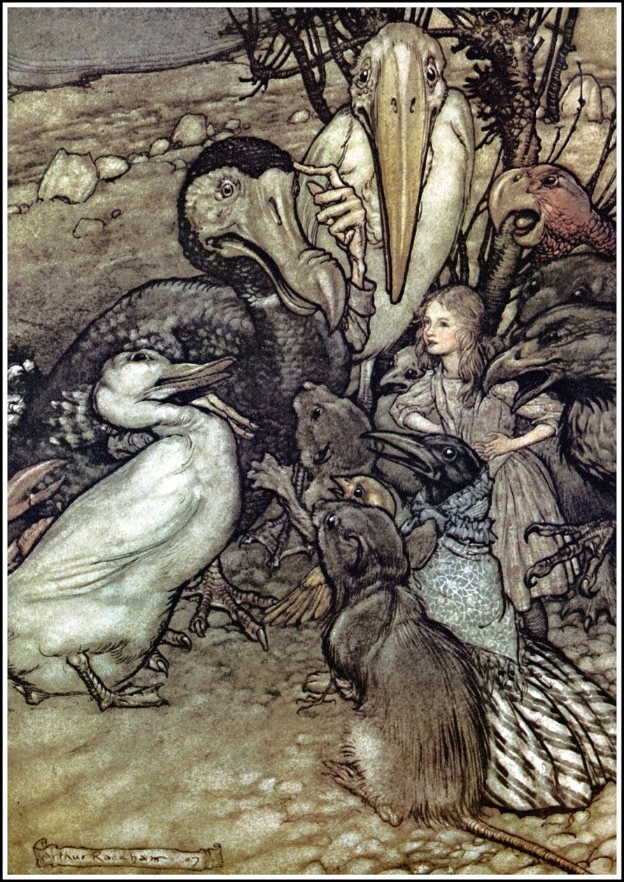 Alices Adventures in Wonderland - بدأوا مزدحمين حولها وهم يلهثون ويسألون: لكن من الذي فاز؟ n بواسطة آرثر راكهام
