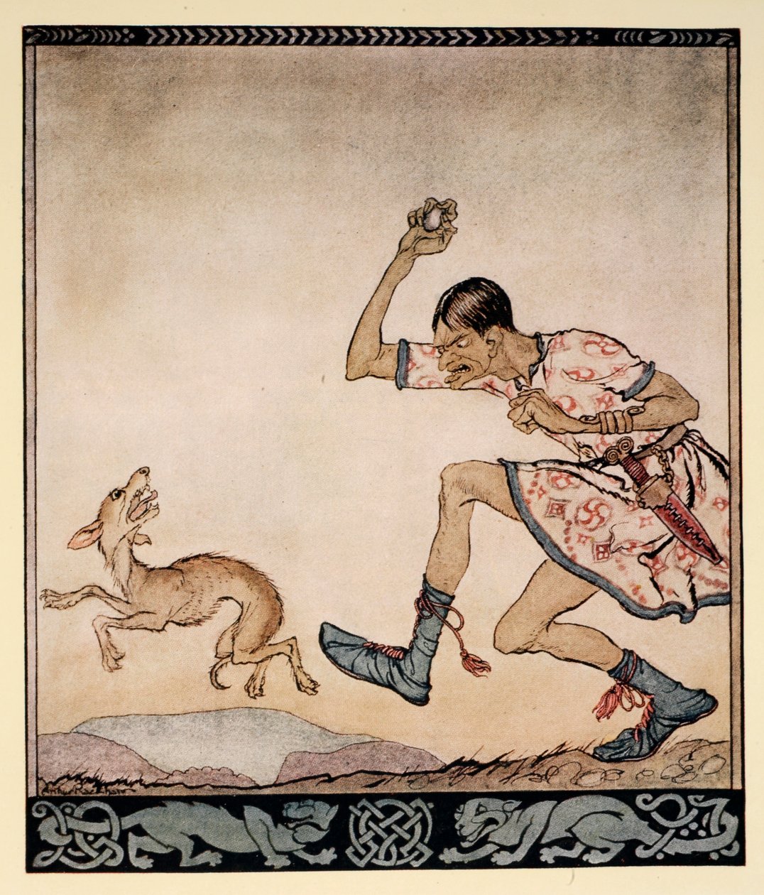 رجل لا يحب الكلاب ، رسم توضيحي من "حكايات آيرلندية" لجيمس ستيفنس ، 1920 بواسطة آرثر راكهام