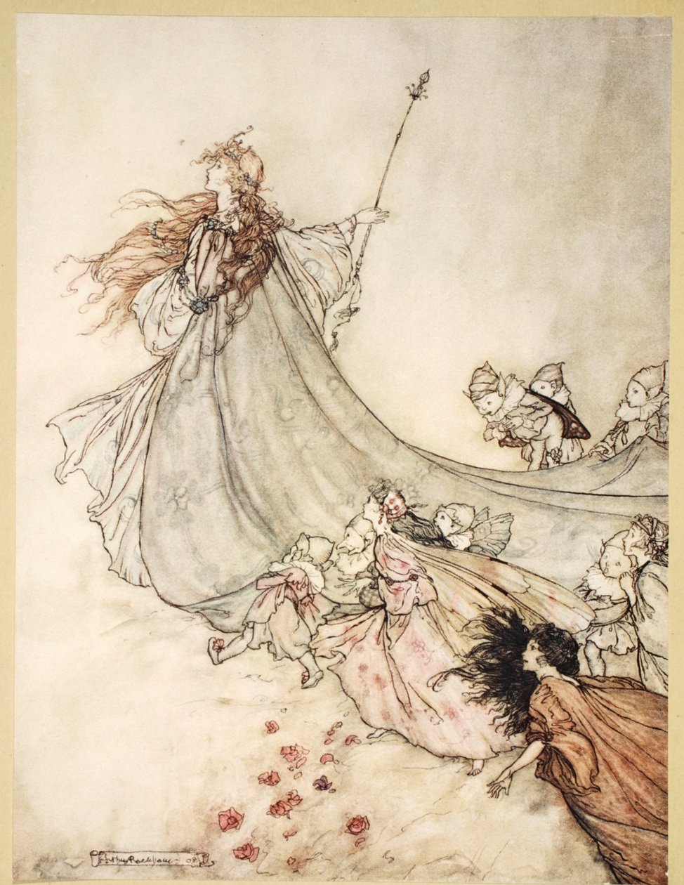 ..Fairies بعيدا! سننتقل بصراحة ، إذا بقيت لفترة أطول ، التوضيح من فيلم "Midsummer Nights Dream" بقلم ويليام شكسبير ، 1908 بواسطة آرثر راكهام