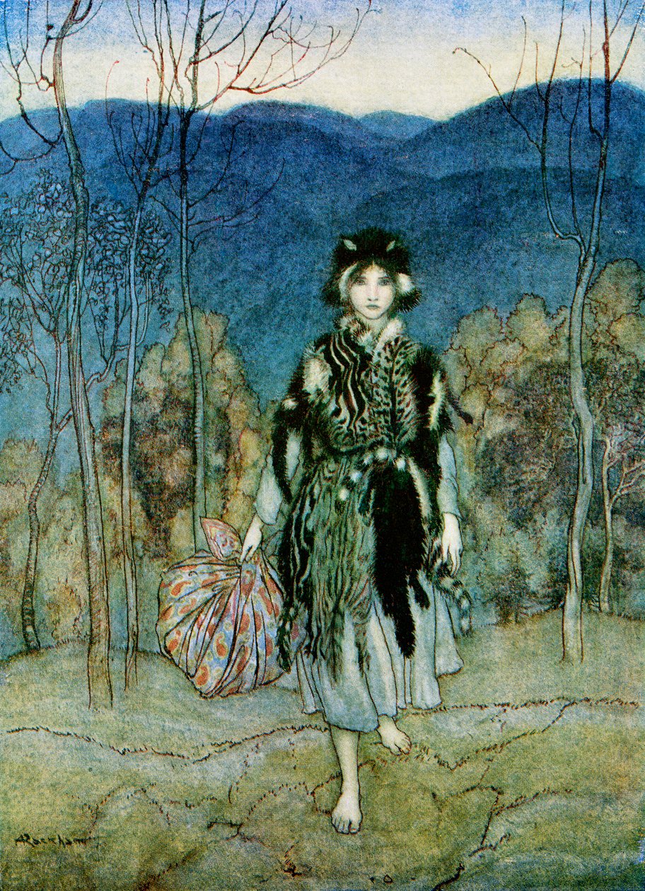 رسم توضيحي للقصة Catskin ، من حكايات الإنجليزية الخيالية التي أعادتها FA Steel ، 1927 بواسطة آرثر راكهام