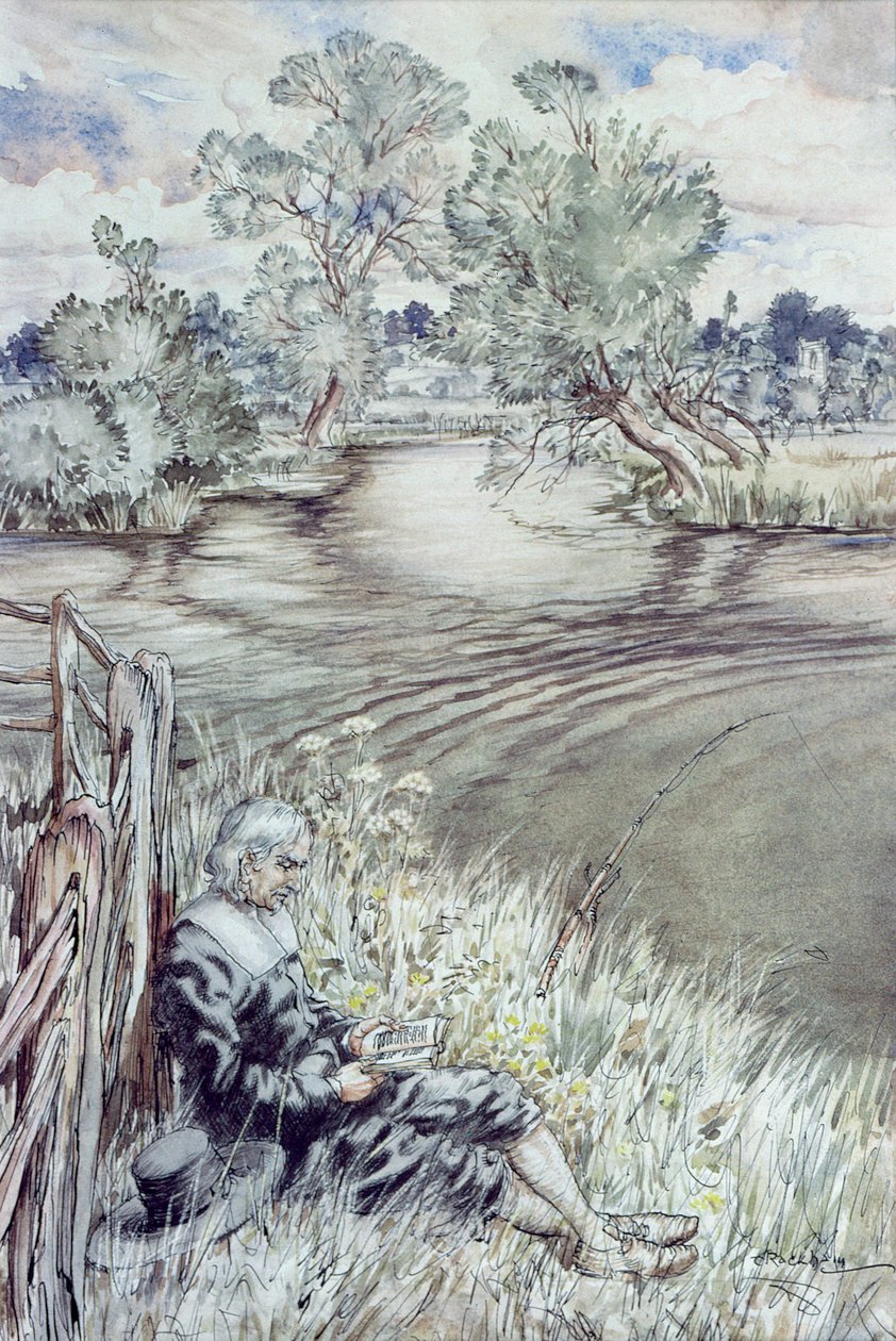 إيزاك والتون يتكئ على السور ، من فيلم The Completeeat Angler بقلم إيزاك والتون ، 1931 بواسطة آرثر راكهام