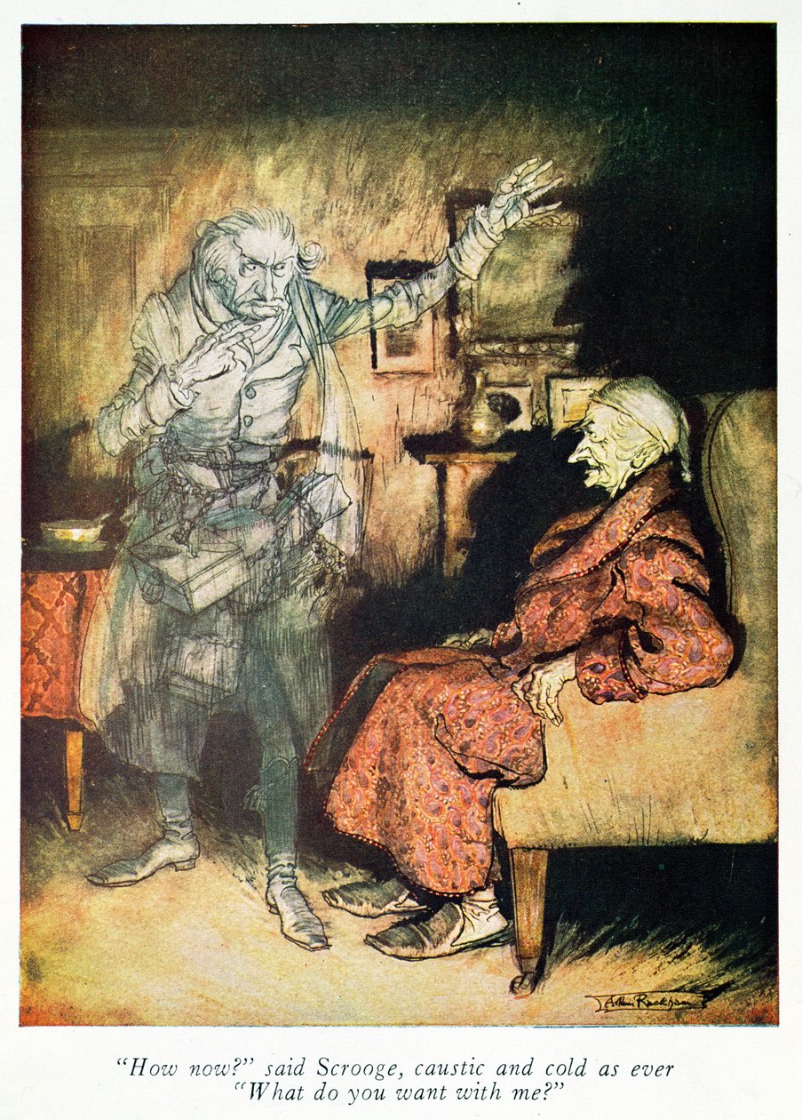 البخيل وشبح مارلي ، من ديكنز "A Christmas Carol" بواسطة آرثر راكهام