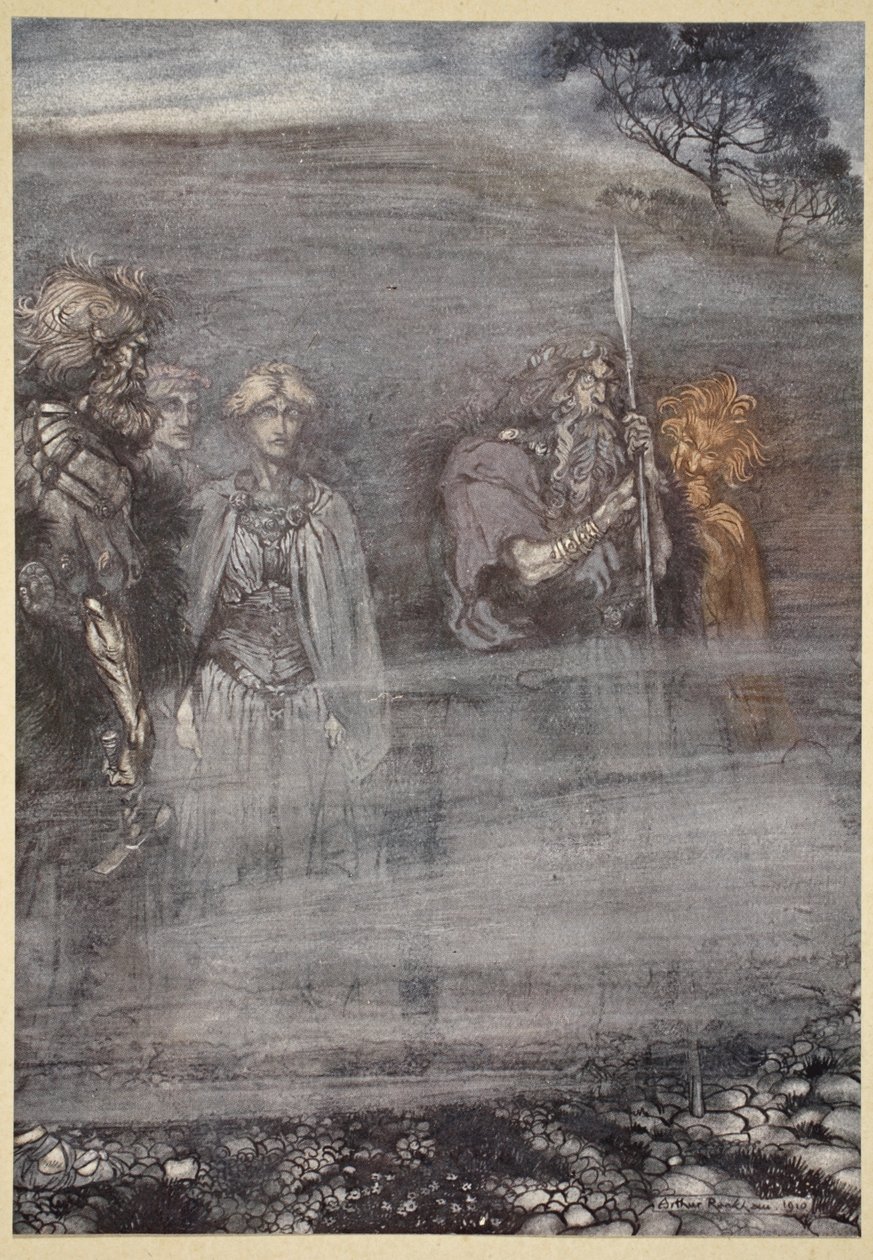 تنمو الآلهة بشكل كبير وتتقدم في العمر عند فقدان فريا ، رسم توضيحي من &39;The Rhinegold and the Valkyrie&39; ، 1910 بواسطة آرثر راكهام