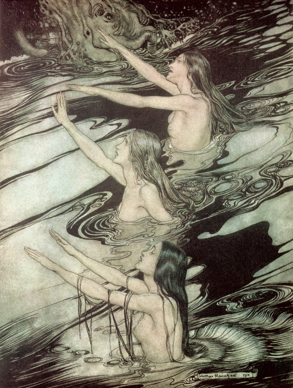 نهر الراين ، من فيلم "Siegfried و The Twilight of the Gods" بقلم ريتشارد فاجنر ، 1911 بواسطة آرثر راكهام