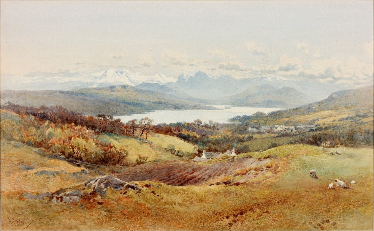 المناظر الطبيعية - Langdale Pikes (لون الجسم وقلم رصاص ومرحاض على ورق) بواسطة آرثر تاكر