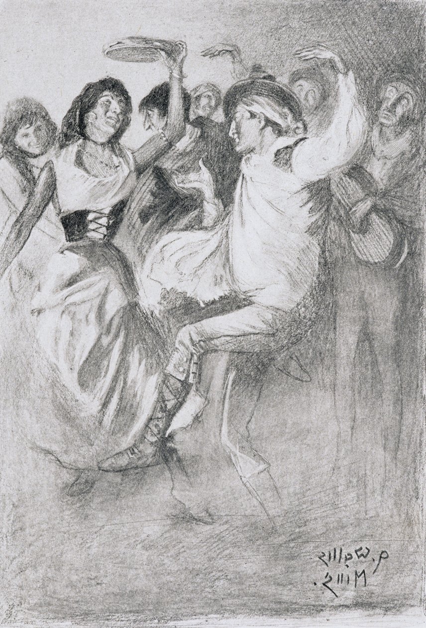 رقصة الزواج الغجرية ، من The Zincali لجورج بارو (1803-81) ، المنشورة في لندن ، 1923 (الرسم بالقلم الرصاص على الورق) بواسطة آرثر واليس ميلز