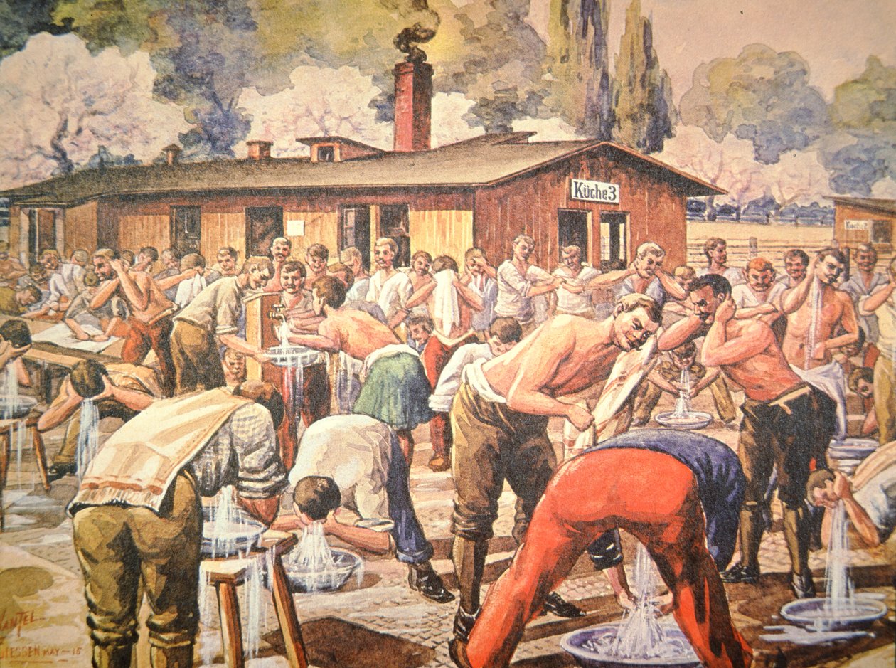 أسرى حرب الحلفاء في وضوءهم في معسكر الاعتقال الألماني في جيسين (لون ليثو) بواسطة آرثر (بعد) نانتل