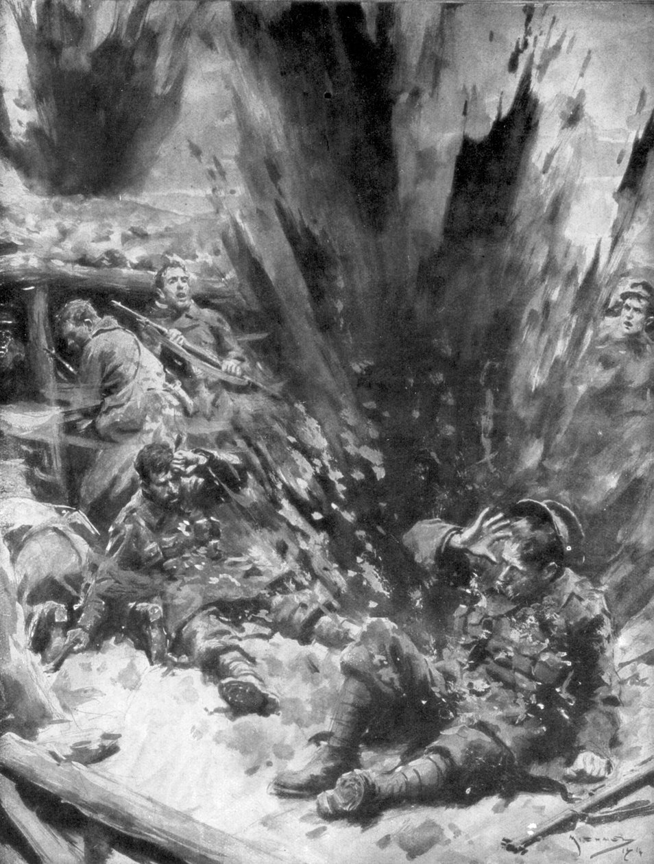 قذيفة ألمانية تنفجر في خندق بريطاني ، 1914 ، 1926. بواسطة آرثر سي مايكل