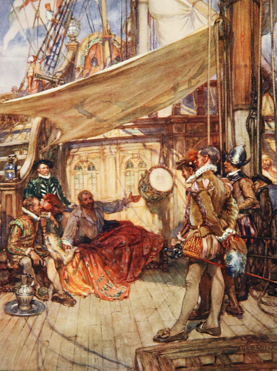 Drake's Drum ، رسم توضيحي من "Drake's Drum and Other Songs of the Sea" بواسطة حانة Henry Newbolt (1862-1938). 1905 (لون ليثو) بواسطة آرثر ديفيد ماكورميك