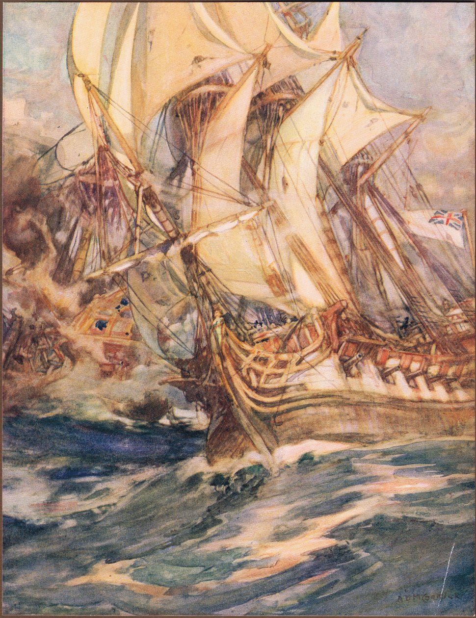 The Bright Medusa ، رسم توضيحي من `` Drake's Drum and Other Songs of the Sea '' لهنري نيوبولت (1862-1938) (لون ليثو) بواسطة آرثر ديفيد ماكورميك