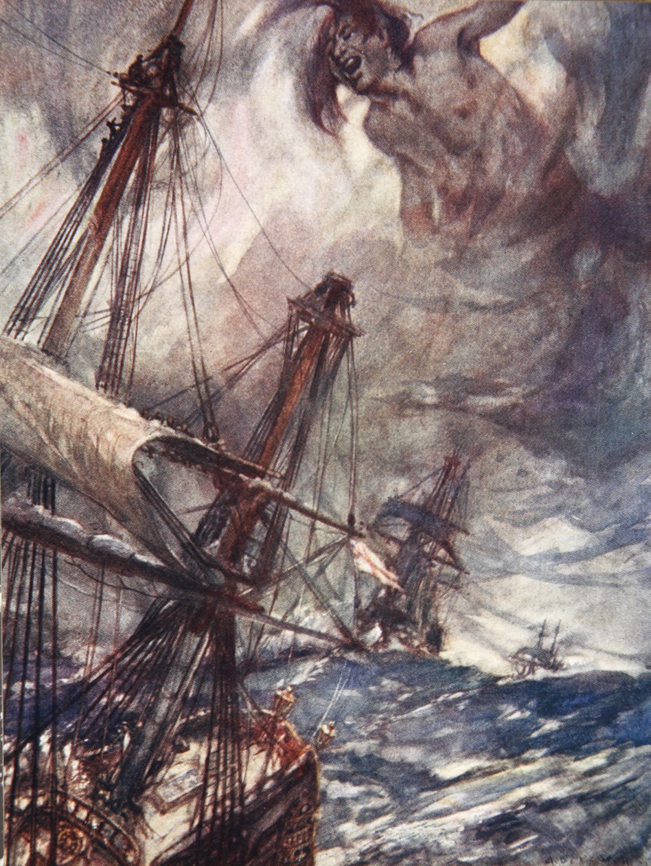 أغنية الجنوب الغربي ، رسم إيضاحي من "دريك درام وأغاني البحر الأخرى" بقلم هنري نيوبولت (1862-1938). 1905 (لون ليثو) بواسطة آرثر ديفيد ماكورميك
