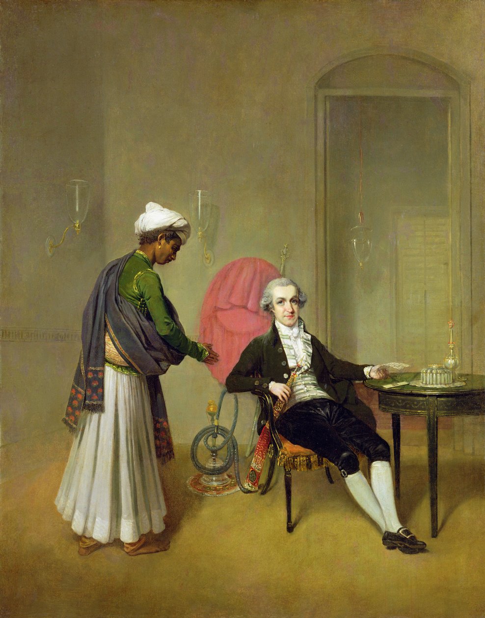 رجل نبيل ، ربما ويليام هيكي ، وخادمه الهندي ، حوالي عام 1785 (زيت على قماش) بواسطة آرثر ديفيس
