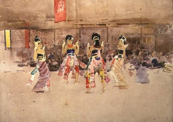 راقصون جاويون (ألوان مائية على ورق) بواسطة آرثر ميلفيل
