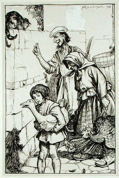 توم كات للسير ألريد دين ، رسم توضيحي من "أساطير إنغولدسبي ، أو ميرث آند مارفلز" ، بقلم توماس إنغولدسبي ، نُشر عام 1898 (قلم وحبر على ورق) بواسطة آرثر راكهام