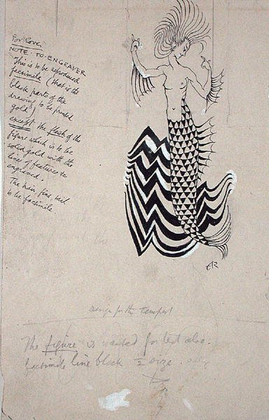 حورية مائية ، رسم توضيحي للغلاف الأمامي من كتاب ويليام شكسبير 'The Tempest' ، طبعة نُشرت عام 1926 (قلم وحبر مع لون الجسم على الورق) بواسطة آرثر راكهام