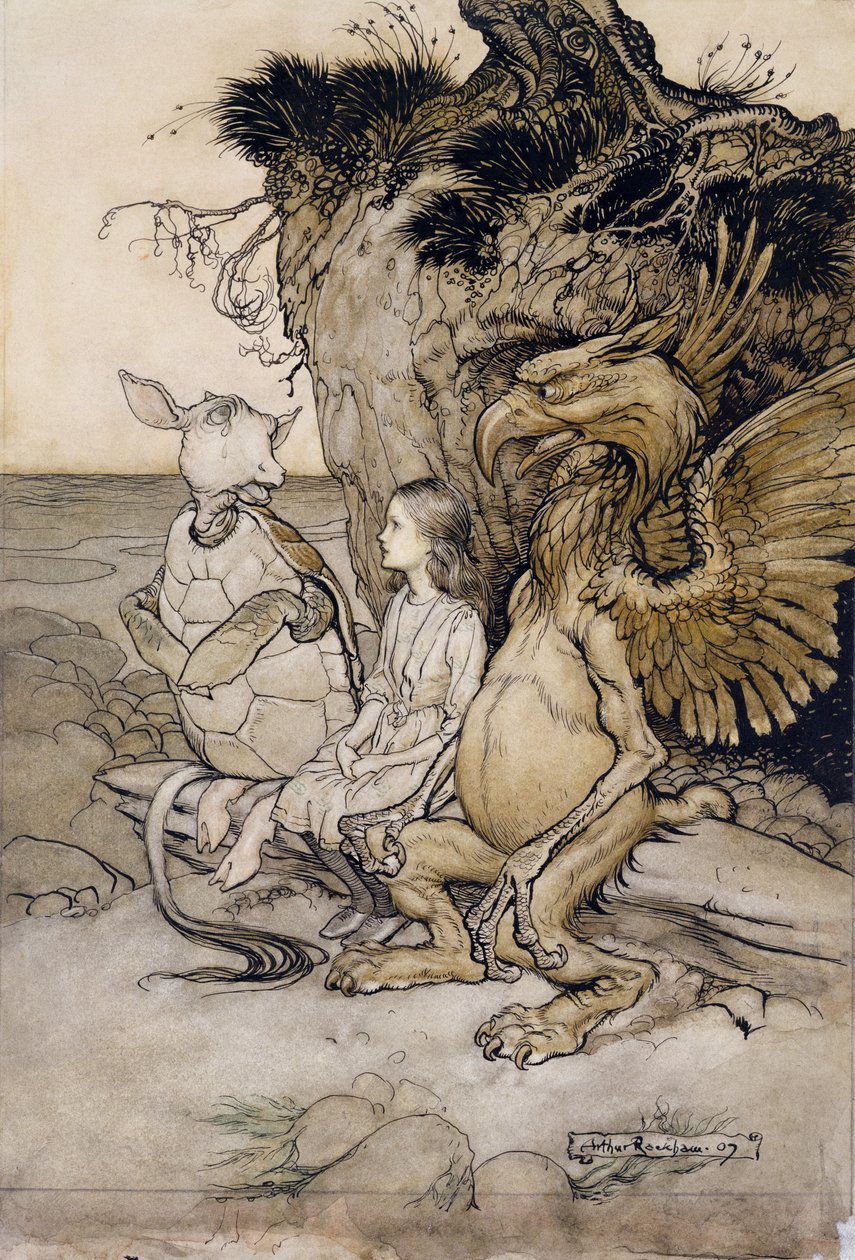 Alice and the Mock Turtle ، توضيح من Alices Adventures in Wonderland، 1907 (قلم وحبر ومرحاض على ورق) بواسطة آرثر راكهام