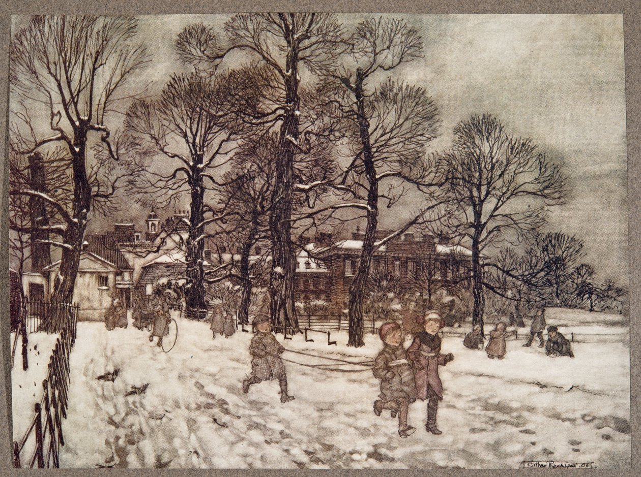 بعد الظهر عندما كانت الحدائق بيضاء بالثلج ، من بيتر بان في حدائق كنسينغتون بواسطة JM Barrie (1860 - 1937) ، حانة. 1906 بواسطة آرثر راكهام