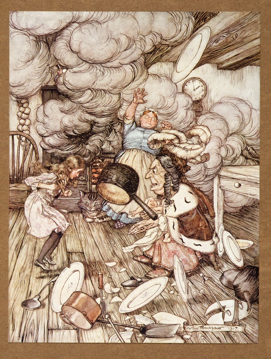 طار قدر كبير بشكل غير عادي بالقرب منه ، وحمله تقريبًا تقريبًا ، من Alices Adventures in Wonderland ، بقلم لويس كارول ، pub.1907 بواسطة آرثر راكهام