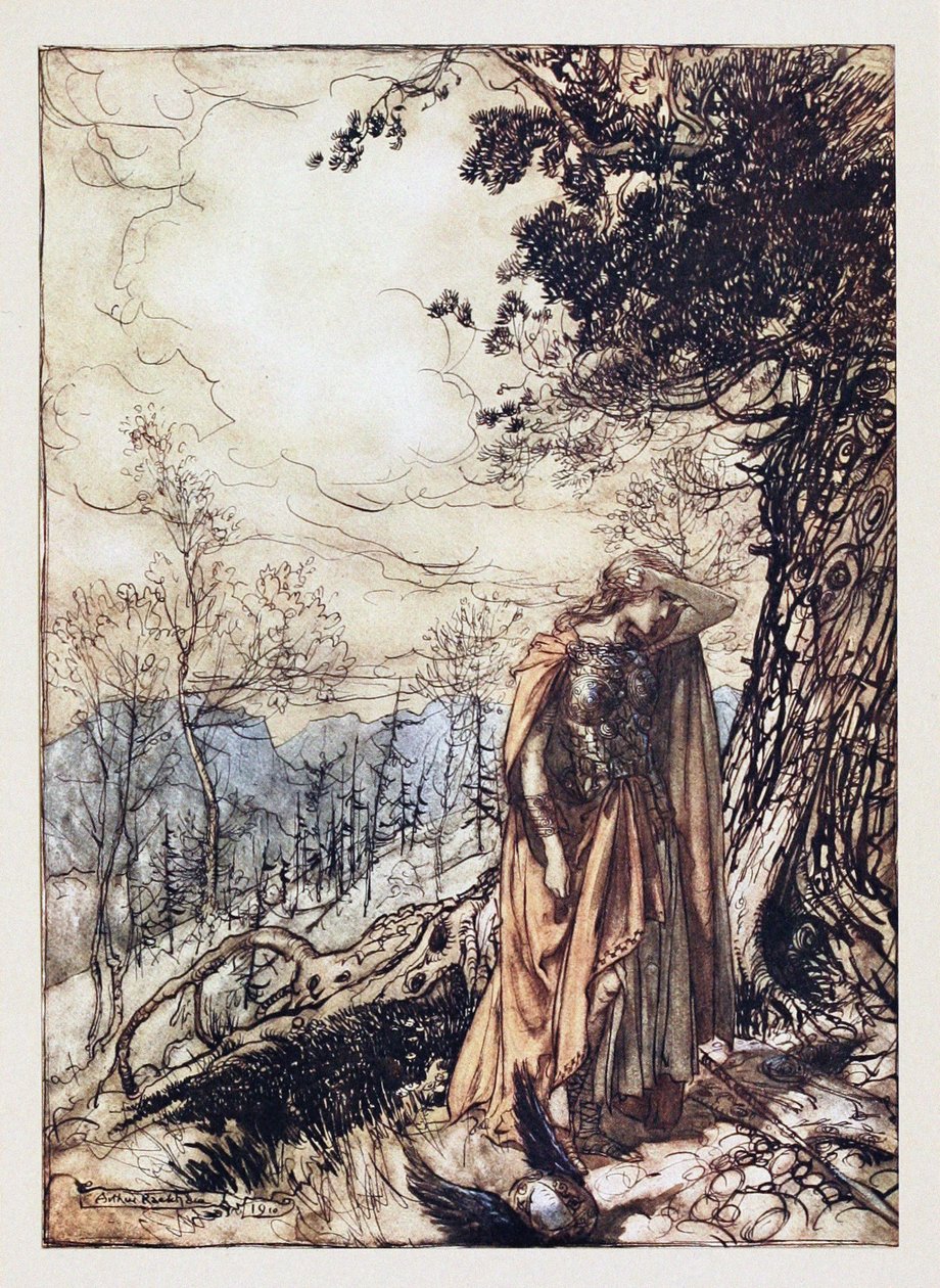 Brünnhilde. رسم توضيحي لـ The Rhinegold and The Valkyrie بقلم ريتشارد فاجنر ، 1910 بواسطة آرثر راكهام