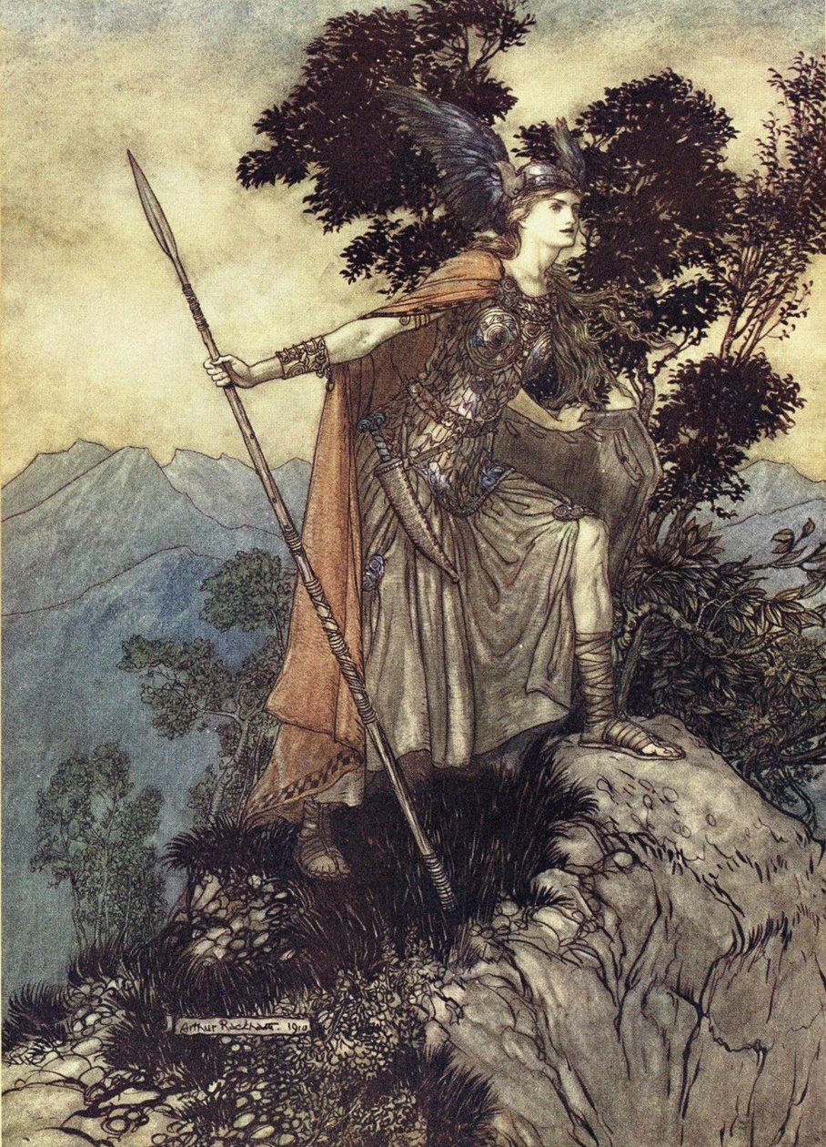 برونهيلد. رسم توضيحي لـ The Rhinegold and The Valkyrie بقلم ريتشارد فاجنر ، 1910 بواسطة آرثر راكهام